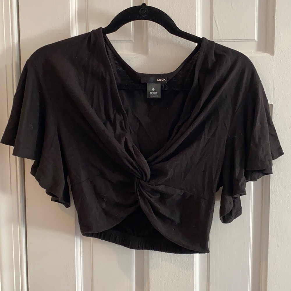 Aqua Black Crop Top with Twist Front